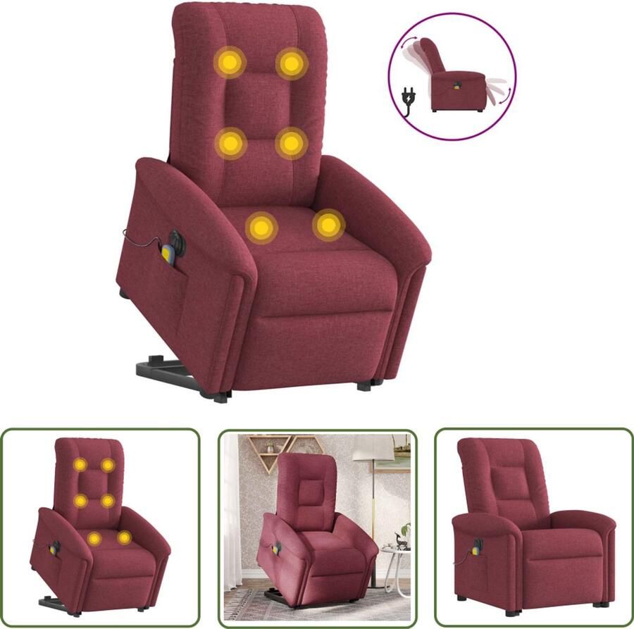 VidaXL Massagerstoel Sta-opstoel Sta-op-massagestoel elektrisch verstelbaar stof wijnrood Ergonomische Stoel Elektrische Stoel Fauteuil