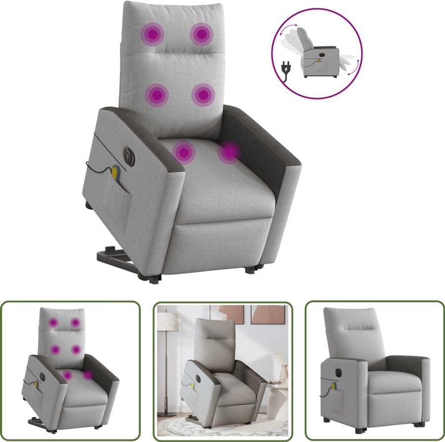 VidaXL Massagerstoel Sta-opstoel Sta-op-massagestoel elektrisch verstelbaar stof wolk grijs Elektrische Stoel Ergonomische Stoel Relaxfauteuil