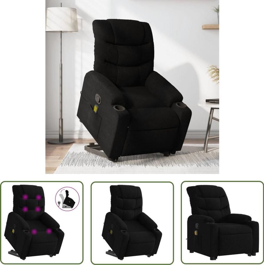 VidaXL Massagerstoel Stoelhoogte Sta-op-massagestoel verstelbaar stof zwart Elektrisch Bedienbaar Sta Op Stoel Zitzak