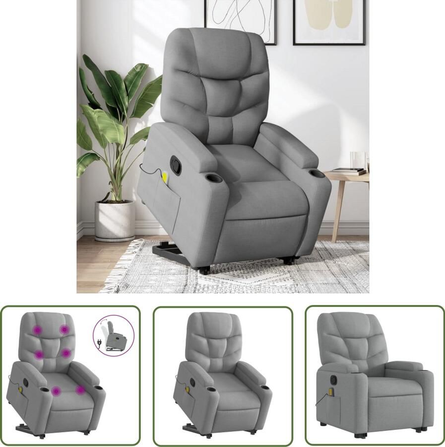 VidaXL Massagerstoel Stoelhoogte Verstelbaar Sta-op-massagestoel verstelbaar stof lichtgrijs Elektrisch Opstaande Stoel Loungestoel Leesfauteuil