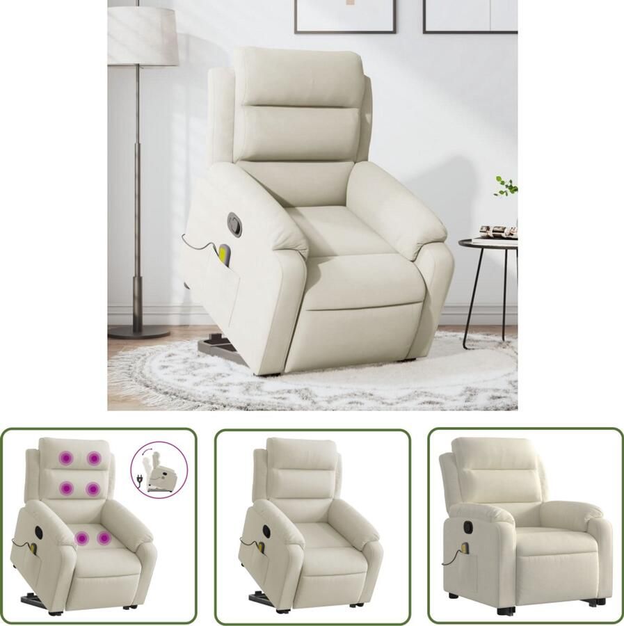 VidaXL Massagerstoel Verstelbare Stoel Sta-op-massagestoel verstelbaar fluweel crèmekleurig Fauteuil Relaxen Ergonomisch Zitten Elektrisch Opstaande Stoel