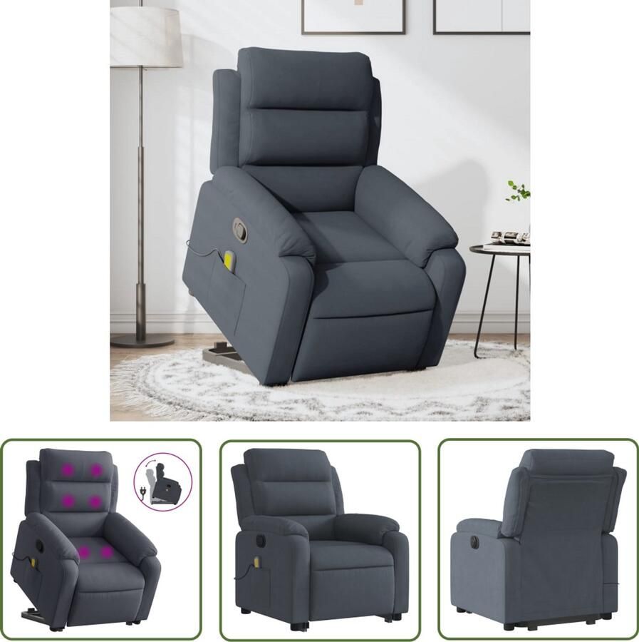 The Living Store Sta-op-massagestoel verstelbaar fluweel donkergrijs Sta-opstoel Massageruimtelijke Meubels Ergonomisch Bureaustoel Elektrisch Bedienbare Stoel Lounge Stoel