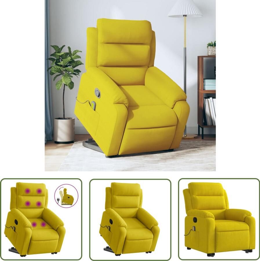 The Living Store Sta-op-massagestoel verstelbaar fluweel geel Verstelbare Stoel Massagerstoel Sta Op Stoel Ergonomische Stoel Fauteuil