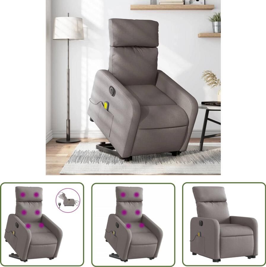 VidaXL Massageruimte Elektrische Sta-op-stoel Sta-op-massagestoel elektrisch verstelbaar stof taupe Comfortstoelen Ergonomische Stoel Relaxfauteuil