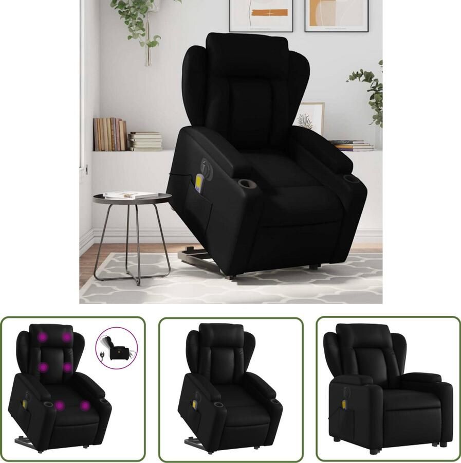 VidaXL Massageruimte Elektrische Sta-op-stoelen Sta-op-massagestoel elektrisch kunstleer zwart Massagefauteuil Relaxfauteuil Zitzakken
