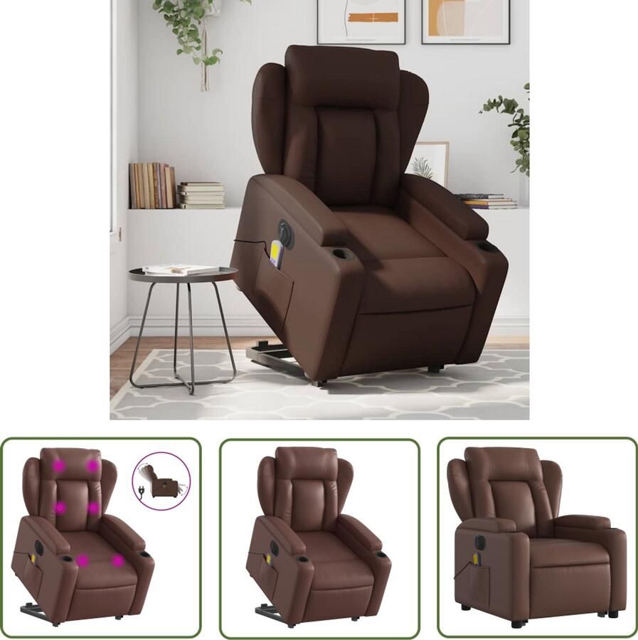 The Living Store Sta-op-massagestoel elektrisch kunstleer bruin Elektrische Massagerstoel Sta-op Stoel Massagefauteuil Ergonomische Stoel Relaxstoel