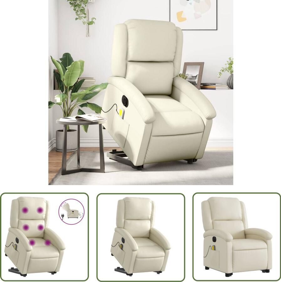 The Living Store Sta-op-massagestoel elektrisch kunstleer crèmekleurig Sta-opstoel Massageruimtelijke Stoel Elektrische Stoel Loungestoel Relaxfauteuil