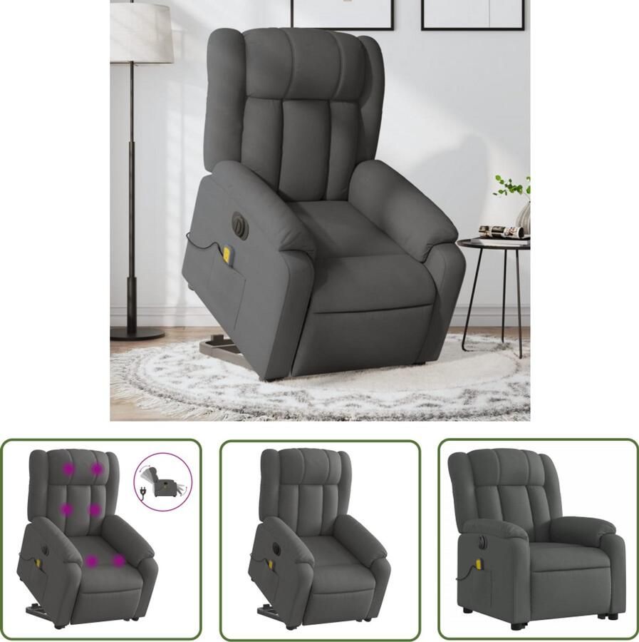 The Living Store Sta-op-massagestoel elektrisch verstelbaar stof donkergrijs Elektrische Massagerstoel Sta Op Stoel Massage Stoel Ergonomische Stoel Lounge Stoel