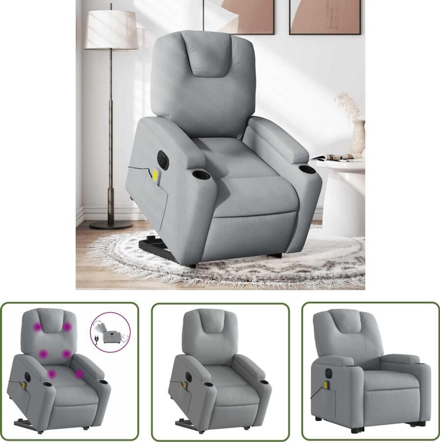 The Living Store Sta-op-massagestoel elektrisch verstelbaar stof lichtgrijs Elektrische Sta-opstoel Massageruimte Ergonomische Stoel Lounge Stoel Relaxfauteuil