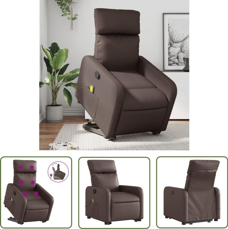 The Living Store Sta-op-massagestoel verstelbaar kunstleer bruin Sta-op Stoel Massageruimtelijke Stoel Fauteuil Seniorsstoel Elektrisch Bedienbare Stoel