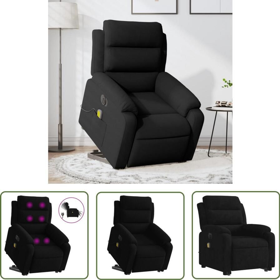 VidaXL Massageruimte Sta-op-stoelen Sta-op-massagestoel elektrisch verstelbaar fluweel zwart Relaxfauteuil Elektrische Stoel Fluweel Stoel