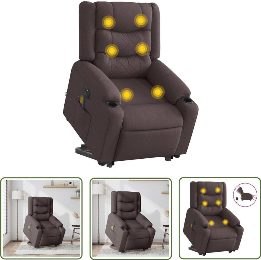 VidaXL Massageruimte Sta Opstoel Sta-op-massagestoel elektrisch verstelbaar stof donkerbruin Ergonomische Stoel Relaxfauteuil Elektrische Stoel
