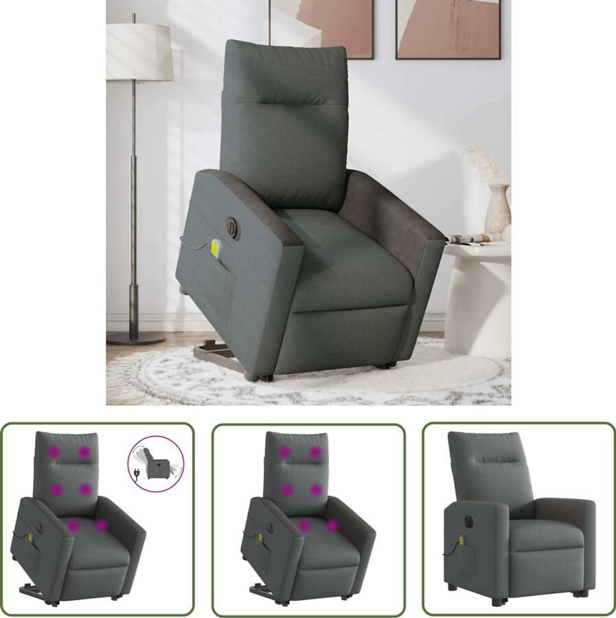 VidaXL Massageruimte Sta-opstoel Sta-op-massagestoel elektrisch verstelbaar stof donkergrijs Ergonomische Stoel Elektrische Stoel Comfortstoelen