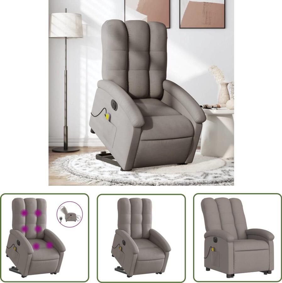 VidaXL Massageruimte Sta Opstoel Sta-op-massagestoel elektrisch verstelbaar stof taupe Ergonomische Stoel Elektrische Fauteuil Relaxfauteuil
