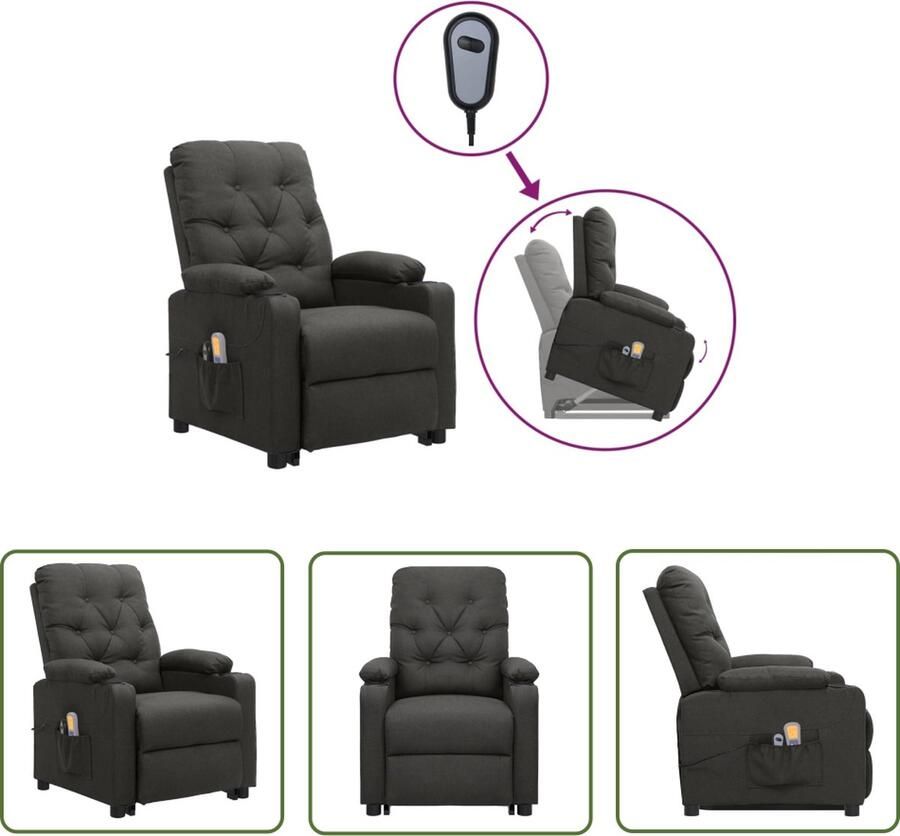 The Living Store Sta-op Massagestoel Donkergrijs Verstelbaar Sta-opfunctie Massagefunctie Comfortabele zitervaring Stevig en stabiel frame 78.5 x 93 x 96.5 cm - Foto 2