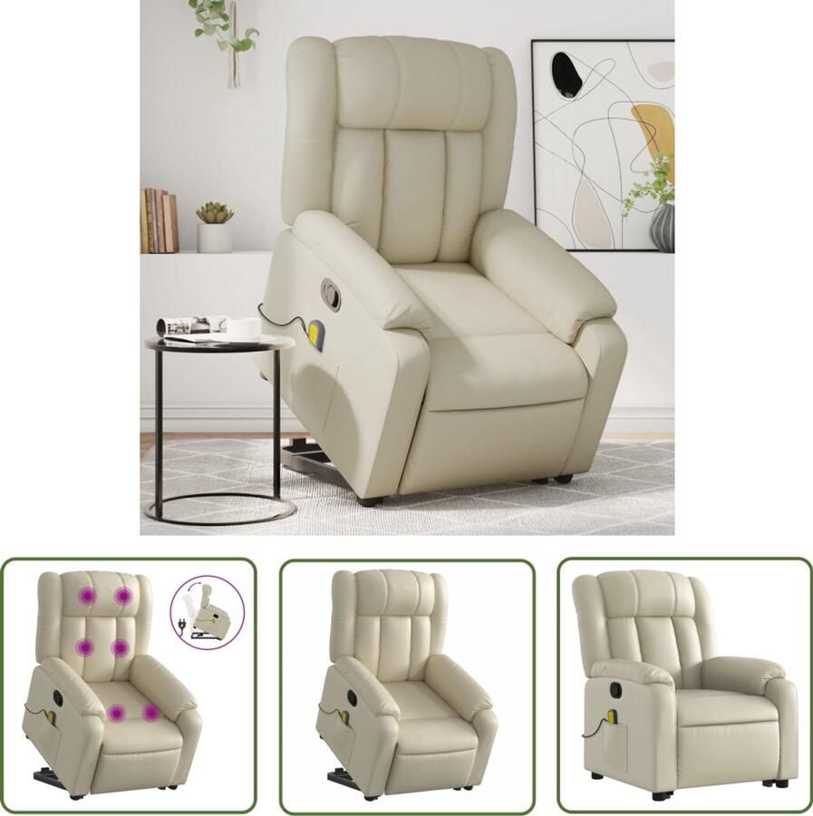 VidaXL Sta-op-massagestoel verstelbaar kunstleer crèmekleurig Stap-stoelen Massageruimte Ergonomisch Ontwerp Fauteuil Relaxstoel