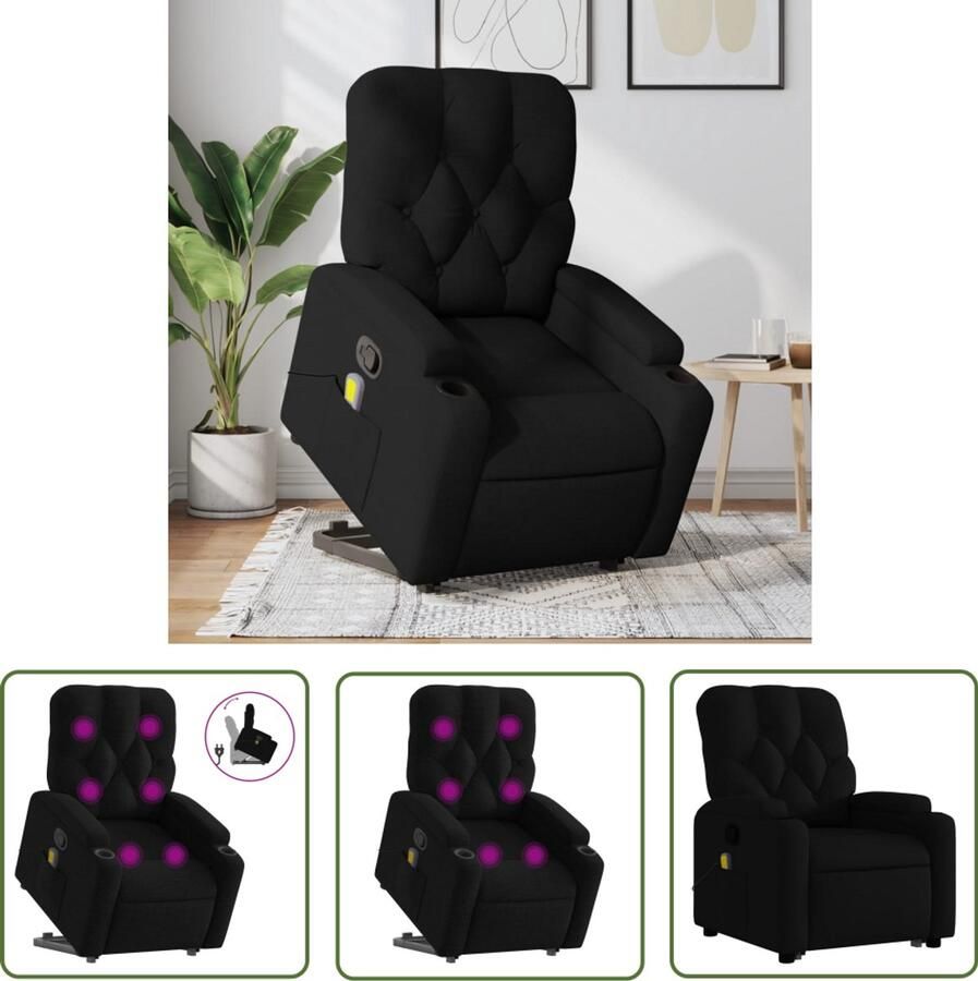 The Living Store Sta-op-massagestoel verstelbaar stof zwart Elektrische Massagestoel Sta Op Stoel Verstelbare Stoel Massagefauteuil Relaxstoelen