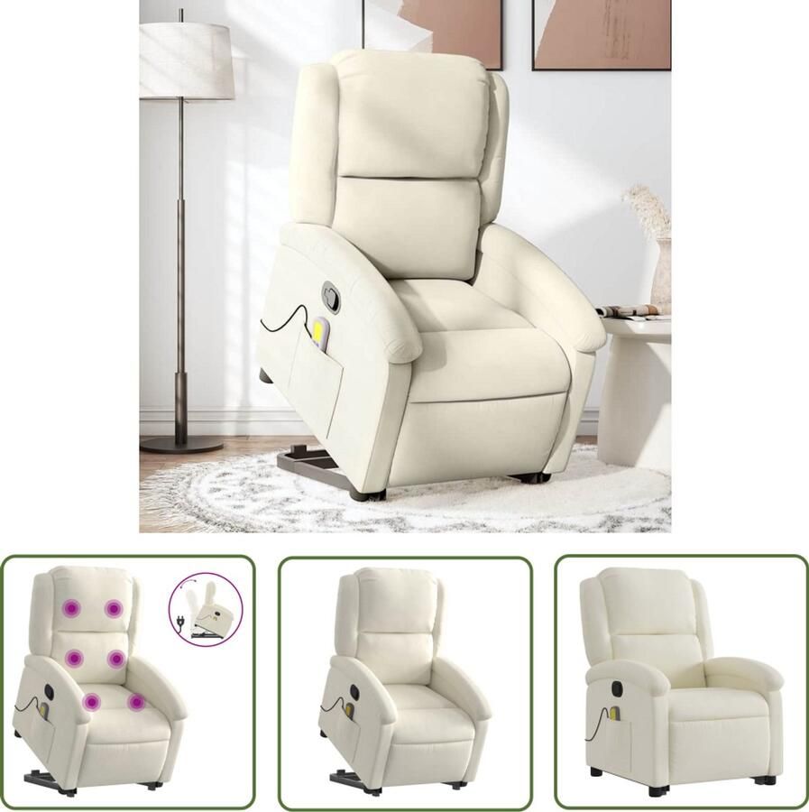 VidaXL Massageruimte Stapstoel Sta-op-massagestoel verstelbaar fluweel crèmekleurig Rolstoelhoogte Elektrisch Bediening Medische Hulpmiddelen