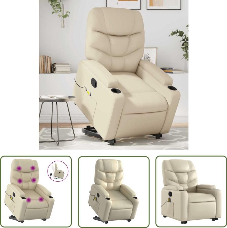 The Living Store Sta-op-massagestoel verstelbaar kunstleer crèmekleurig Stapstoel Massageruimtelijke Meubels Ergonomisch Bureaustoel Elektrisch Bedienbare Stoel Fauteuil