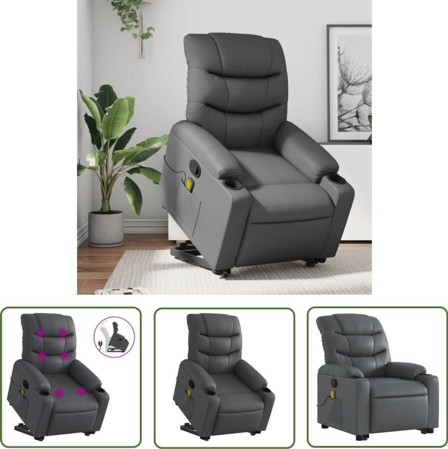 VidaXL Massageruimte Stapstoel Sta-op-massagestoel verstelbaar kunstleer grijs Elektrisch Bediening Zittencomfort Ergonomische Stoel