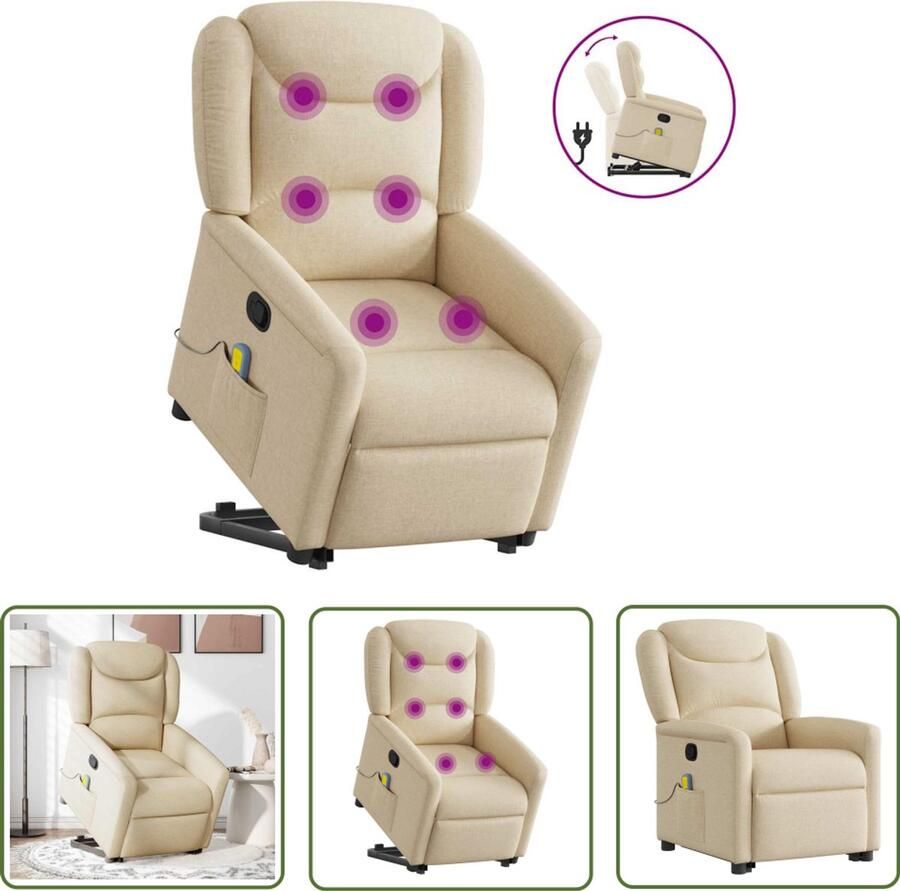 VidaXL Massageruimte Stapstoel Sta-op-massagestoel verstelbaar stof crèmekleurig Ergonomisch Ontwerp Comfortstoeltje Relaxfauteuil