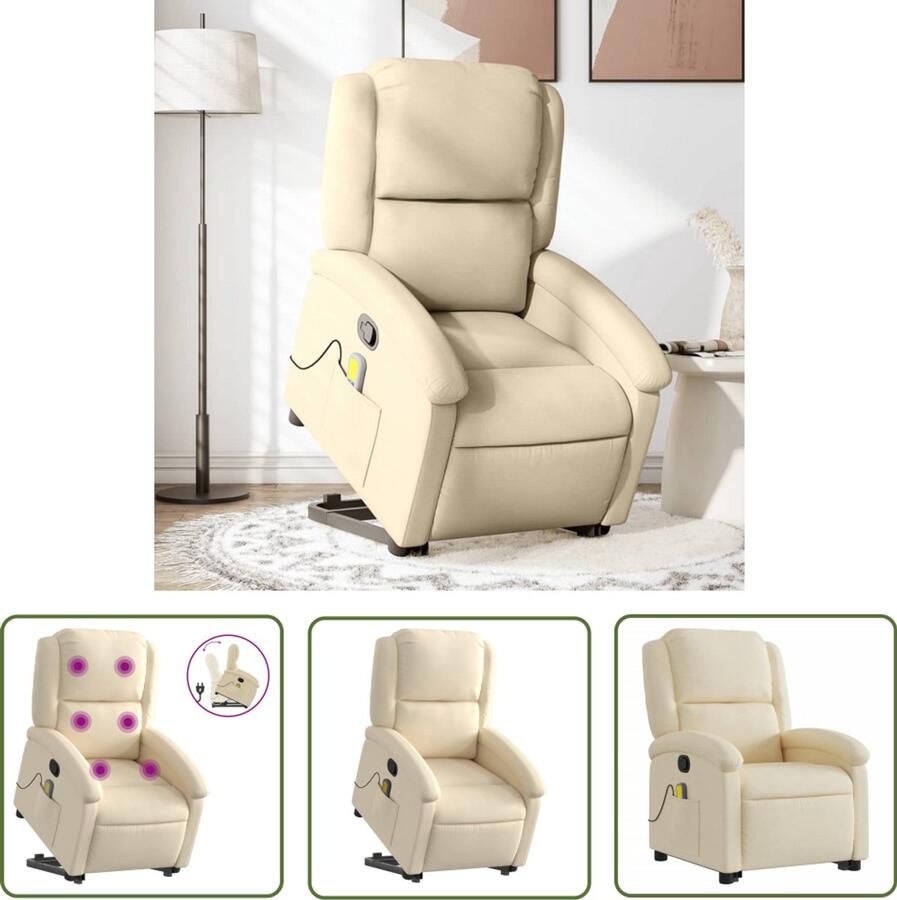 The Living Store Sta-op-massagestoel verstelbaar stof crèmekleurig Stoel Massageren Elektrisch Opstaande Stoel Ergonomische Stoel Relaxfauteuil Lounge Stoel