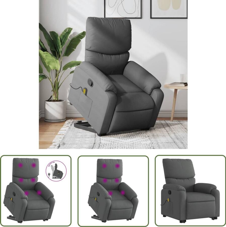 The Living Store Sta-op-massagestoel verstelbaar stof donkergrijs Sta-opstoel Massageruimte Ergonomisch Relaxfauteuil Elektrisch Verstelbaar