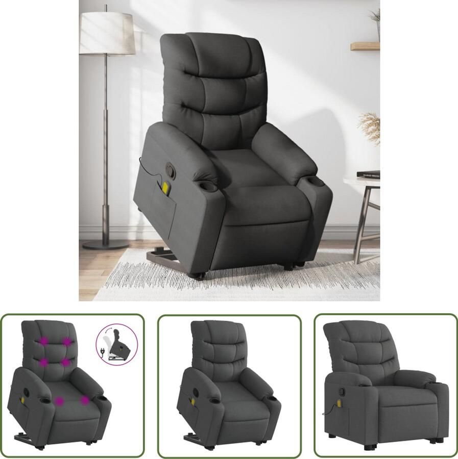 VidaXL Massageruimte Stapstoel Sta-op-massagestoel verstelbaar stof donkergrijs Ergonomische Stoel Relaxfauteuil Zittencomfort