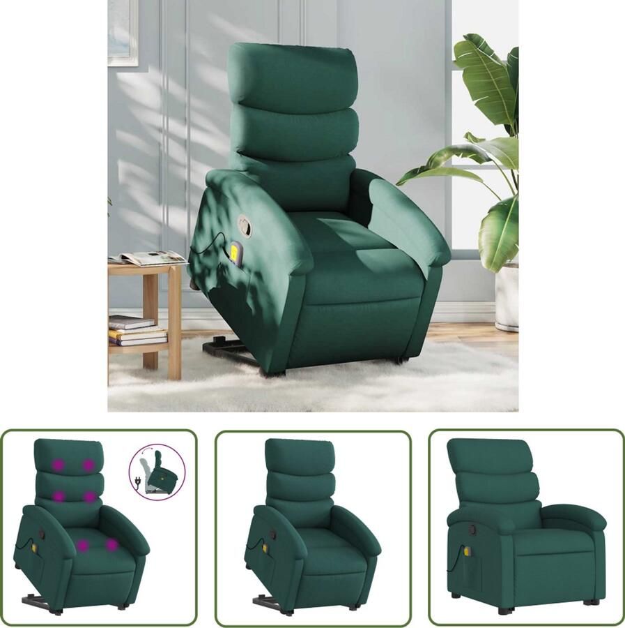 The Living Store Sta-op-massagestoel verstelbaar stof donkergroen Verstelbare Stoel Massagerstoel Sta-op Stoel Fauteuil Ergonomische Stoel