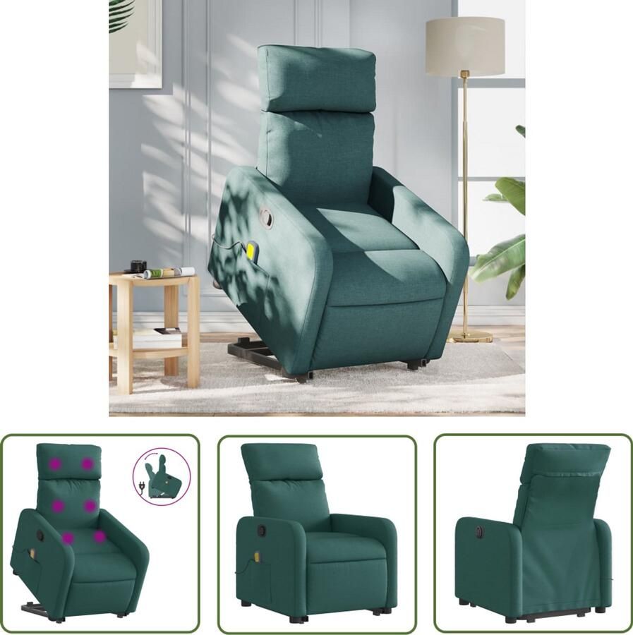 The Living Store Sta-op-massagestoel verstelbaar stof donkergroen Stapstoel Massageruimtelijke Meubels Elektrisch Bedienbare Stoel Relaxfauteuil Gezichtsbehandelingstoestel