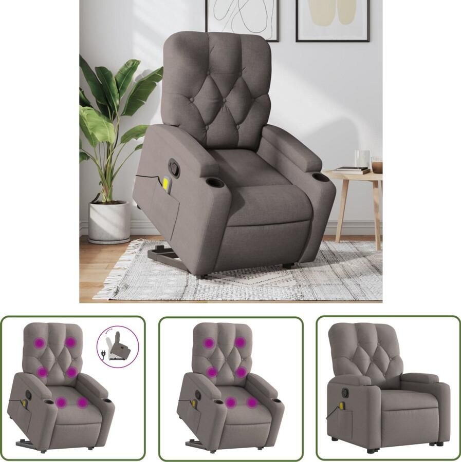 VidaXL Massageruimte Stapstoel Sta-op-massagestoel verstelbaar stof taupe Elektrisch Bedienbaar Lounge Stoel Fauteuils