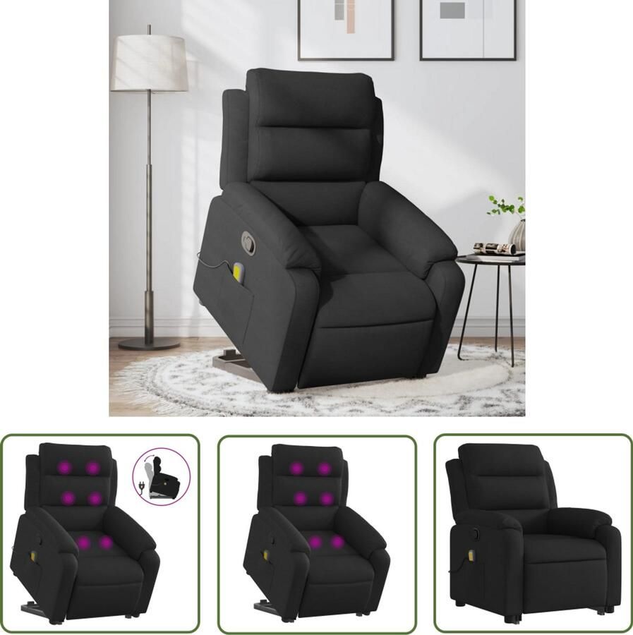 VidaXL Massageruimte Stapstoel Sta-op-massagestoel verstelbaar stof zwart Ergonomisch Bureaustoel Relaxfauteuil Zwarte Fauteaus