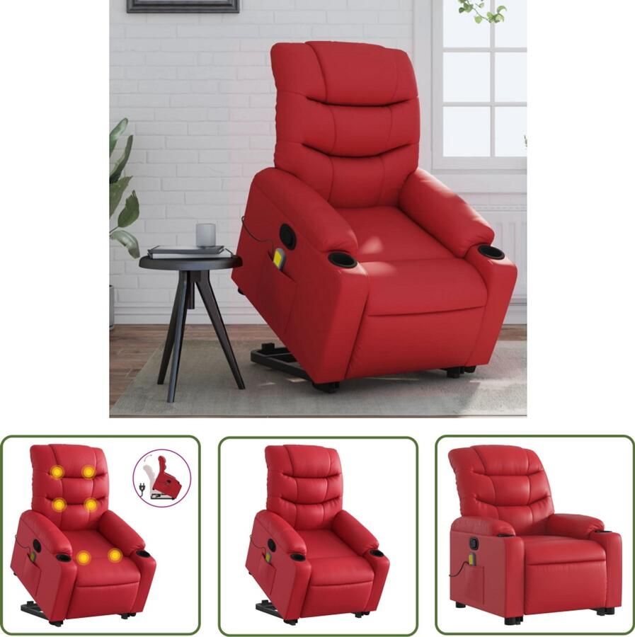 The Living Store Sta-op-massagestoel verstelbaar kunstleer rood Verstelbare Stoel Massagerstoel Sta-op Stoel Elektrisch Bedienbare Stoel Massagefauteuil