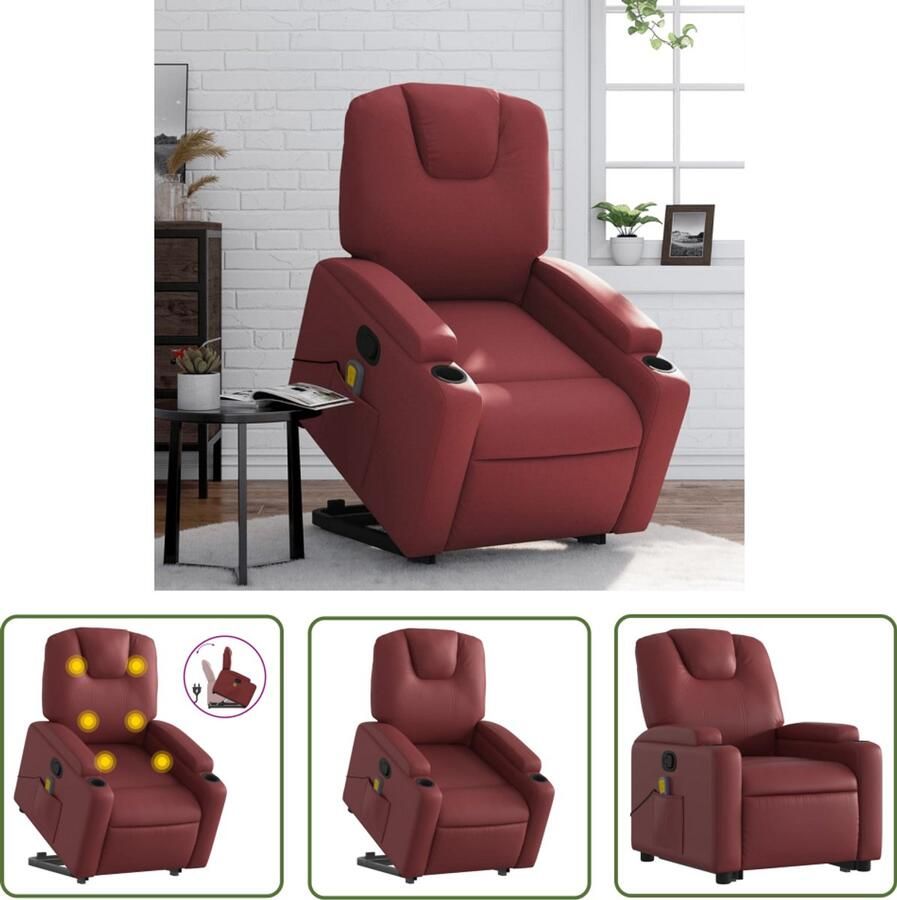 VidaXL Massagestoel Comfortstoel Sta-op-massagestoel verstelbaar kunstleer wijnrood Elektrisch Verstelbaar Sta Op Stoel Fauteuil