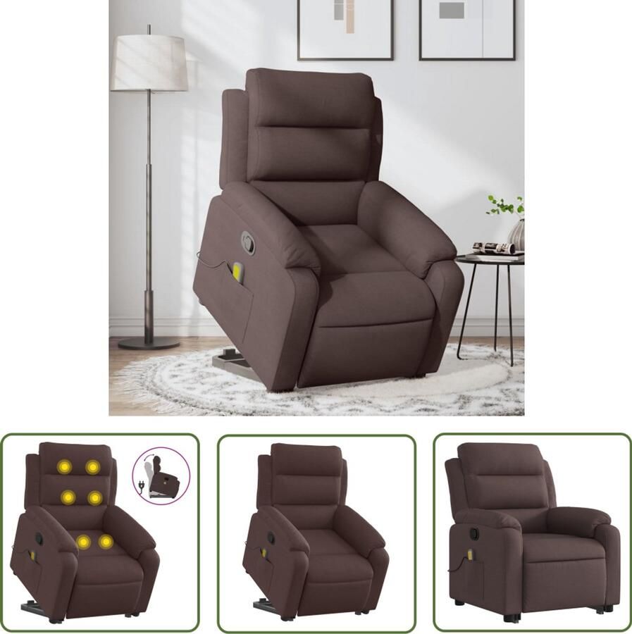 The Living Store Sta-op-massagestoel verstelbaar stof donkerbruin Verstelbare Stoel Massageruimte Ergonomisch Ontwerp Comfortstoeltje Elektrisch Bedienbaar
