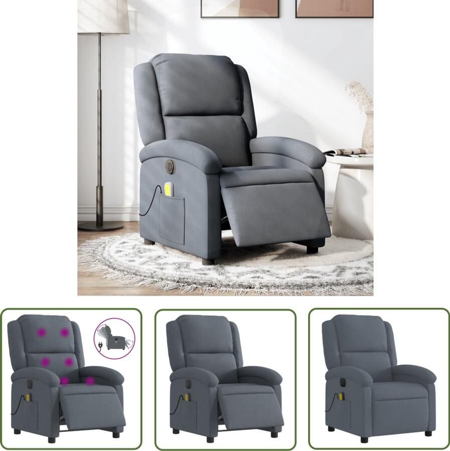 The Living Store Massagestoel elektrisch verstelbaar fluweel donkergrijs Elektrische Massagestoel Massagefauteuil Relaxstoel Loungestoel Donkere Fauteuils