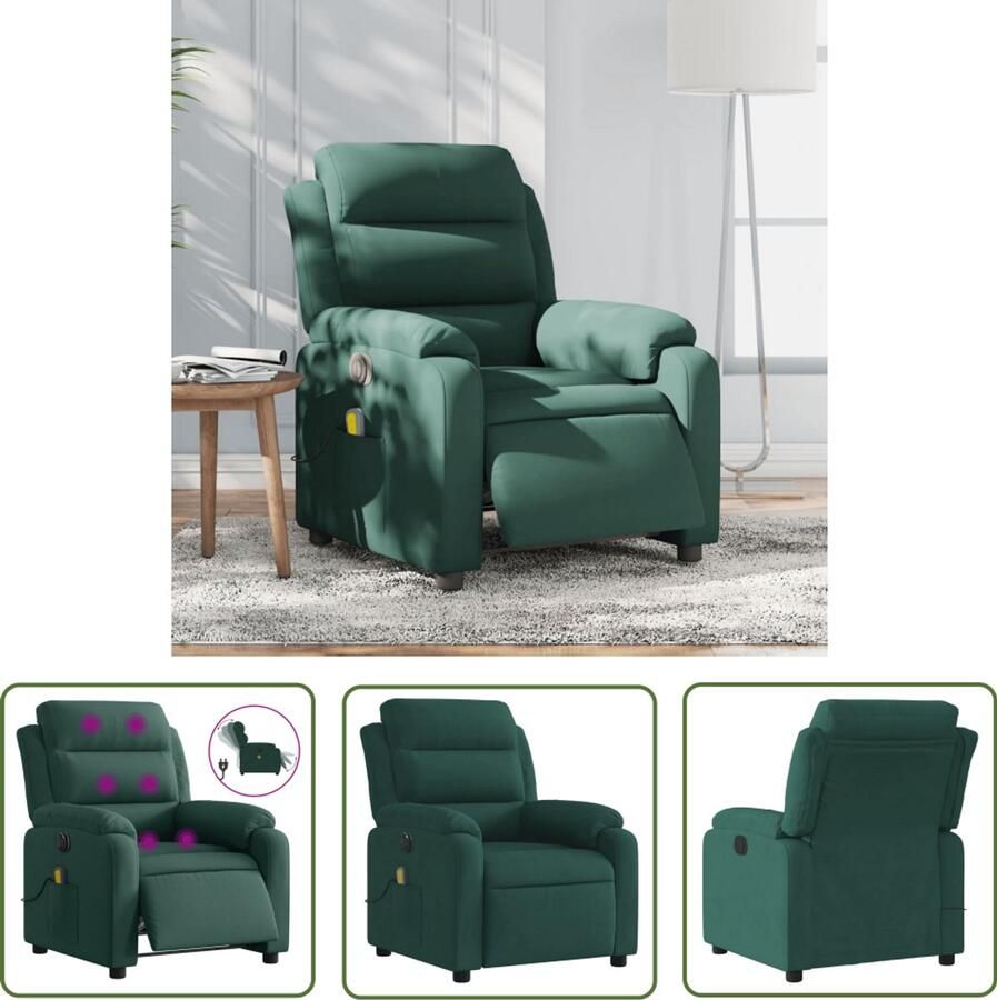 VidaXL Massagestoel Elektrische Massagestoel elektrisch verstelbaar fluweel donkergroen Fluweel Stoel Donkere Groene Stoel Relaxstoel