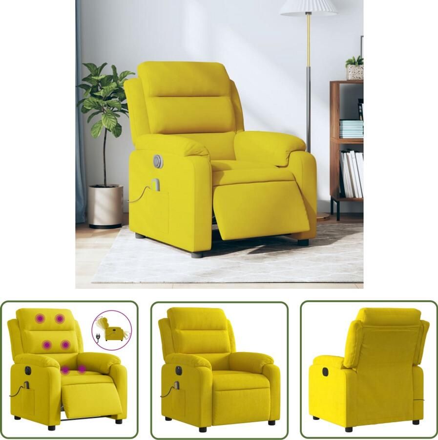 The Living Store Massagestoel elektrisch verstelbaar fluweel geel Elektrische Massagestoel Massagefauteuil Fluweel Stoel Relaxstoel Loungestoel