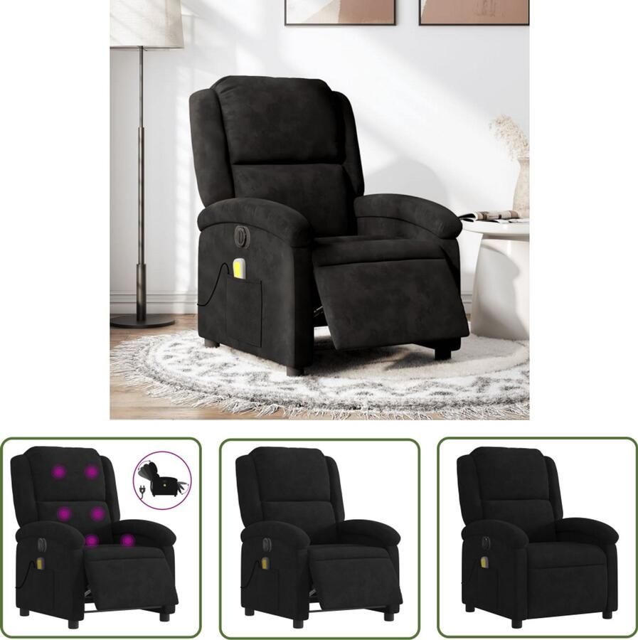 The Living Store Massagestoel elektrisch verstelbaar fluweel zwart Elektrische Massagestoel Massagefauteuil Fluweelsofa Relaxstoelen Ergonomische Stoel