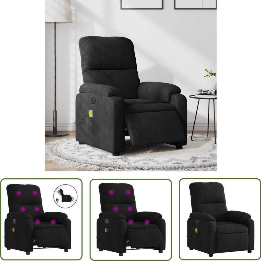 VidaXL Massagestoel Elektrische Massagestoel elektrisch verstelbaar microvezelstof zwart Zwarte Massagestoel Microvezel Stoel Ergonomische Stoel - Foto 2