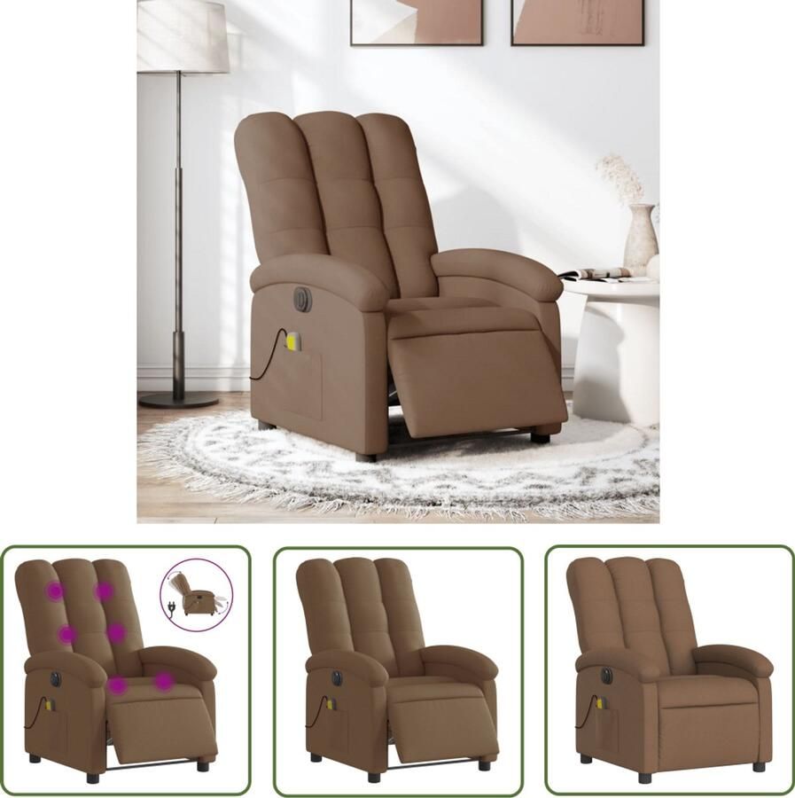 The Living Store Massagestoel elektrisch verstelbaar stof bruin Elektrische Massagestoel Massagefauteuil Relaxstoel Ergonomische Stoel Lederlook