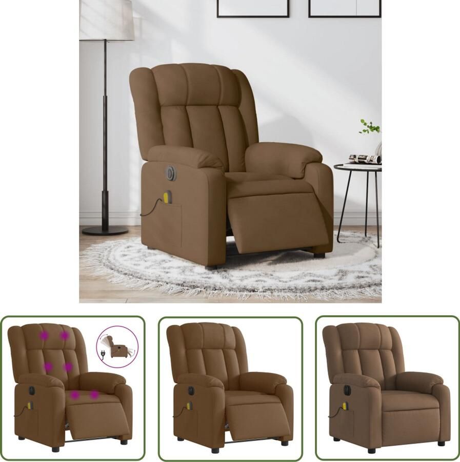 The Living Store Massagestoel elektrisch verstelbaar stof bruin Elektrische Massagestoel Massagefauteuil Relaxfauteuil Ergonomische Stoel Lounge Stoel