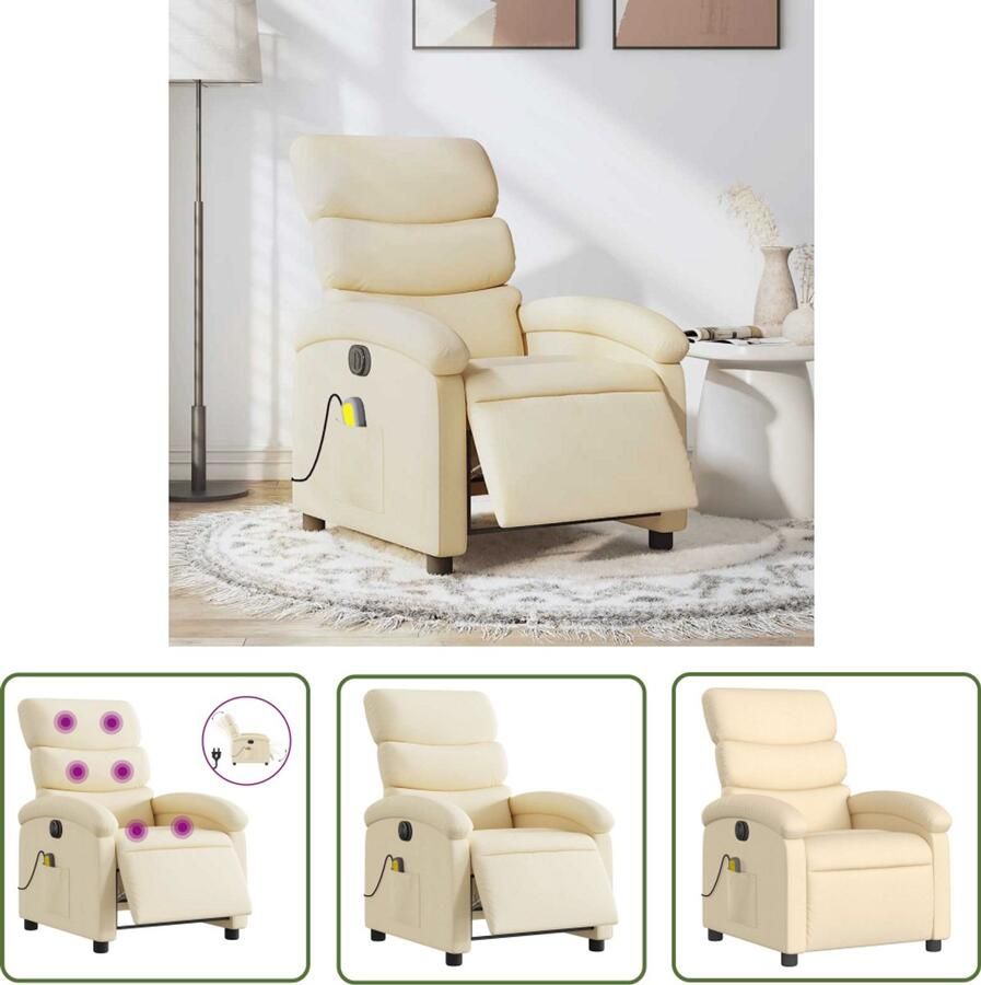 The Living Store Massagestoel elektrisch verstelbaar stof crèmekleurig Elektrische Massagestoel Massagefauteuil Comfortstoelen Ergonomische Stoel Lounge Stoel