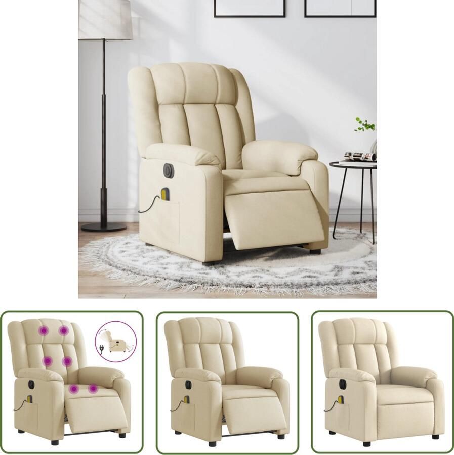 The Living Store Massagestoel elektrisch verstelbaar stof crèmekleurig Massagestoel Elektrische Fauteuil Relaxstoel Ergonomische Stoel Lounge Stoel - Foto 2