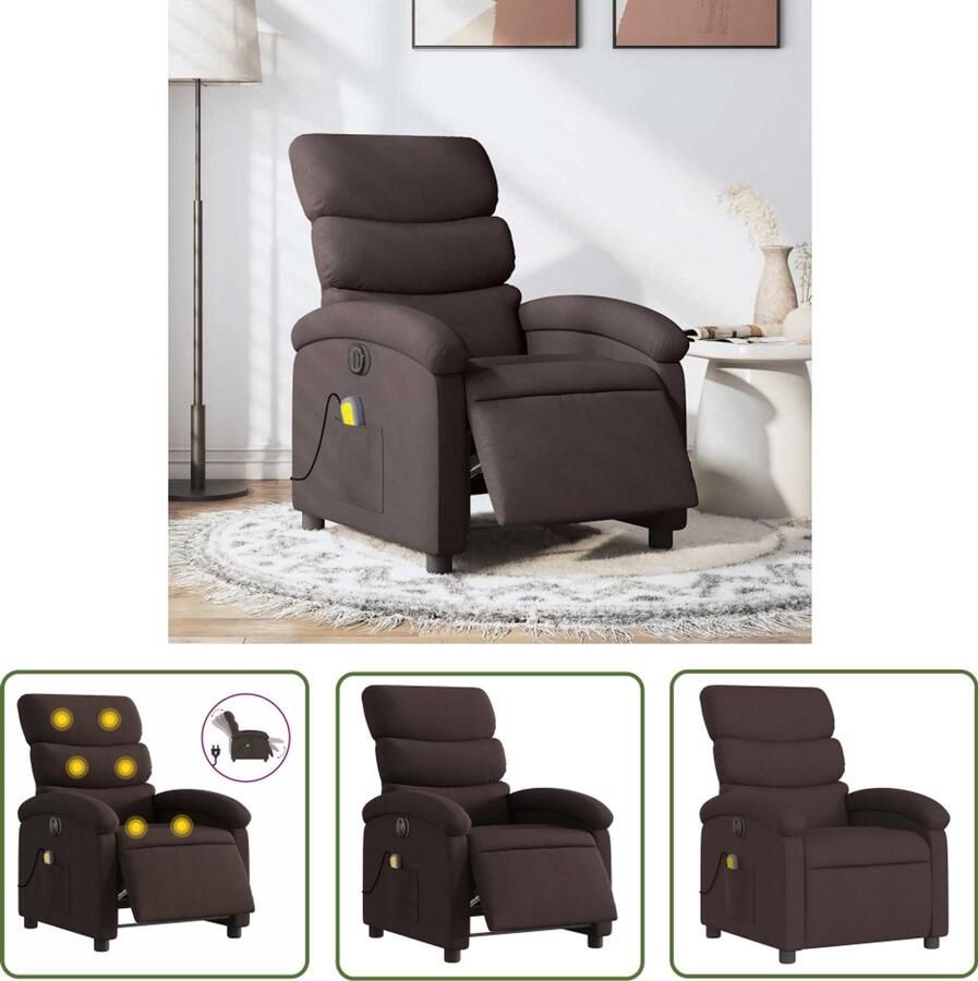 The Living Store Massagestoel elektrisch verstelbaar stof donkerbruin Elektrische Massagestoel Massagefauteuil Relaxstoel Ergonomische Stoel Lederlook