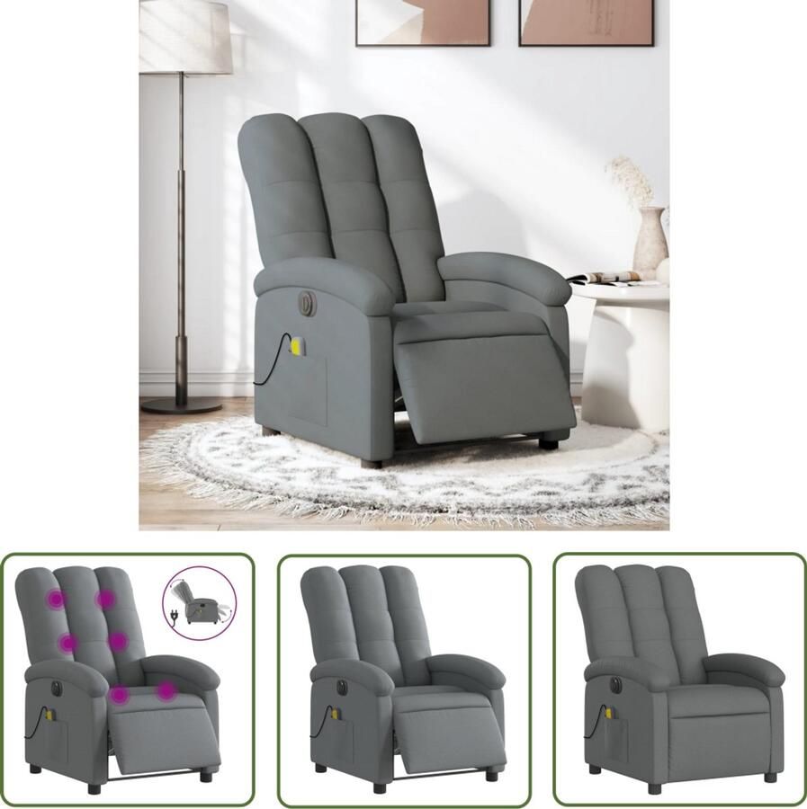 VidaXL Massagestoel Elektrische Massagestoel elektrisch verstelbaar stof donkergrijs Relaxstoel Ergonomische Stoel Lederlook