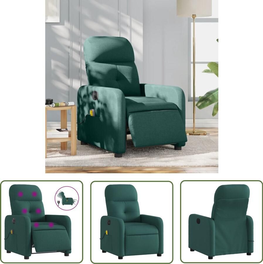 The Living Store Massagestoel elektrisch verstelbaar stof donkergroen Massagestoel Elektrische Fauteuil Relaxstoel Ergonomische Stoel Lounge Stoel