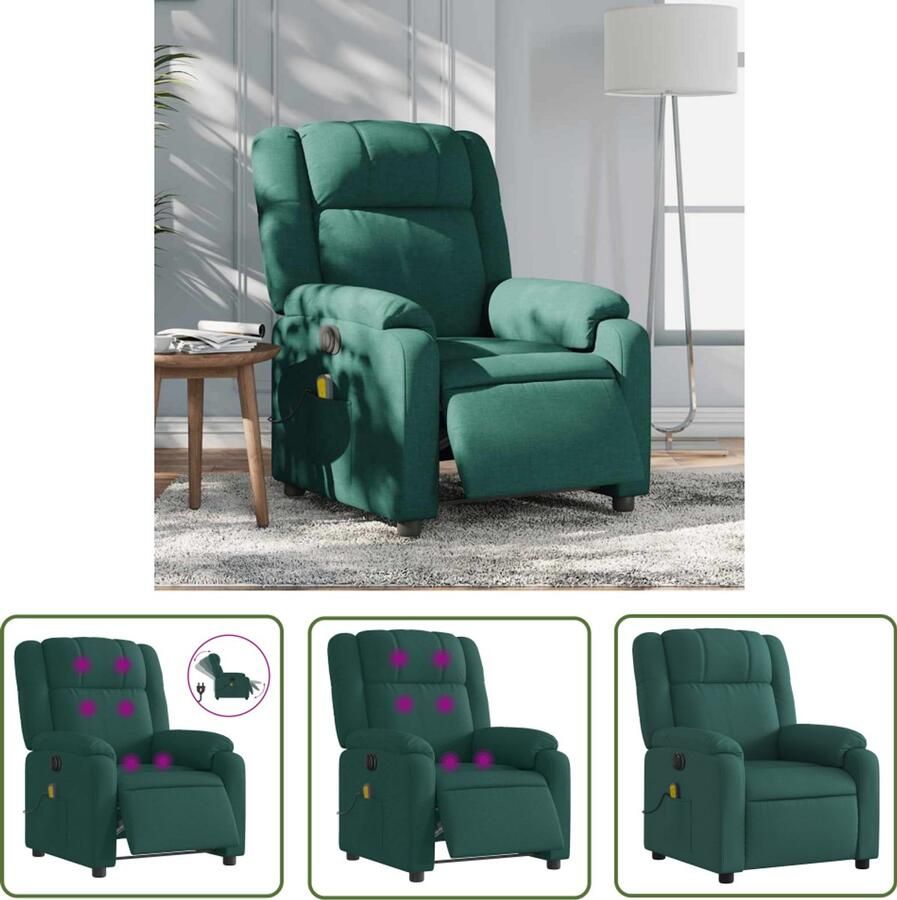 VidaXL Massagestoel Elektrische Massagestoel elektrisch verstelbaar stof donkergroen Relaxstoel Ergonomische Stoel Lederlook
