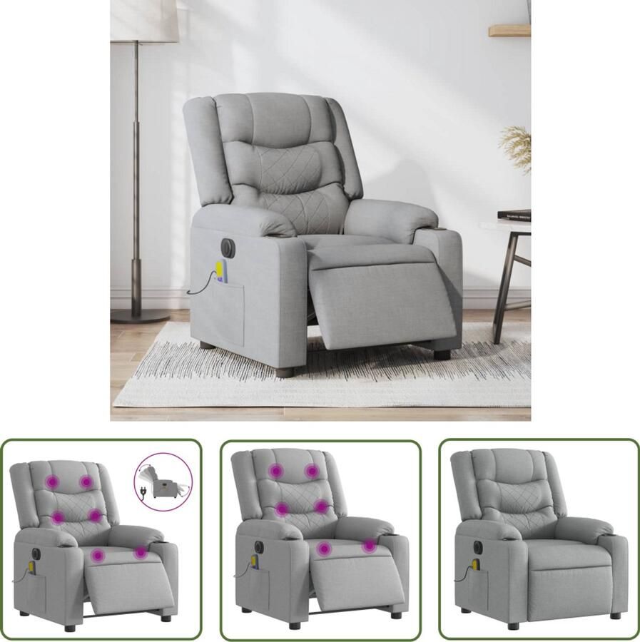 The Living Store Massagestoel elektrisch verstelbaar stof lichtgrijs Elektrische Massagestoel Massagefauteuil Relaxstoel Ergonomische Stoel Comfortstoelen