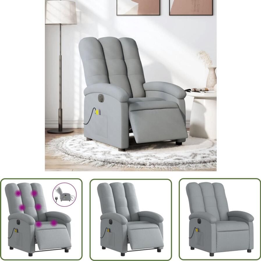 The Living Store Massagestoel elektrisch verstelbaar stof lichtgrijs Massagestoel Elektrische Fauteuil Massage Ergonomische Stoel Lounge Stoel